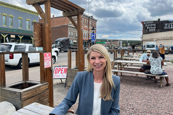 Rep. Pettersen sits at a coffee shop in downtown Leadville