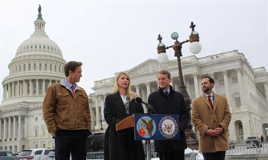 Rep. Pettersen holds a press conference in the snow